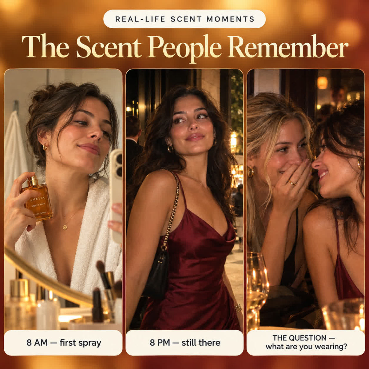 Three real-life moments from morning fragrance to evening compliments