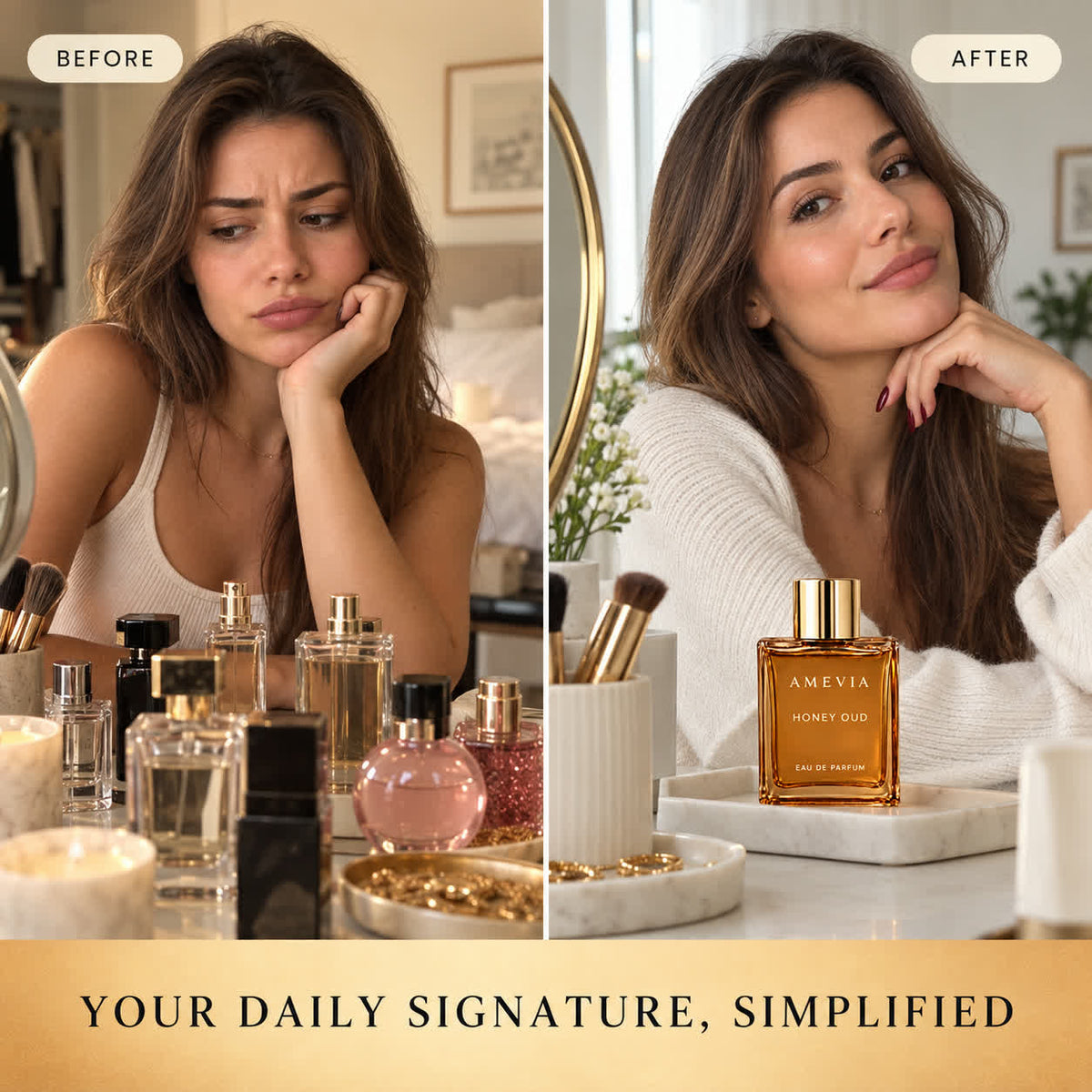 Cluttered perfume choice compared with one daily Amevia scent