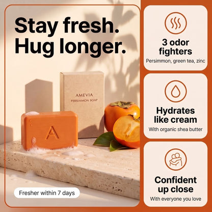 Amevia Persimmon Soap bar and box with three benefits